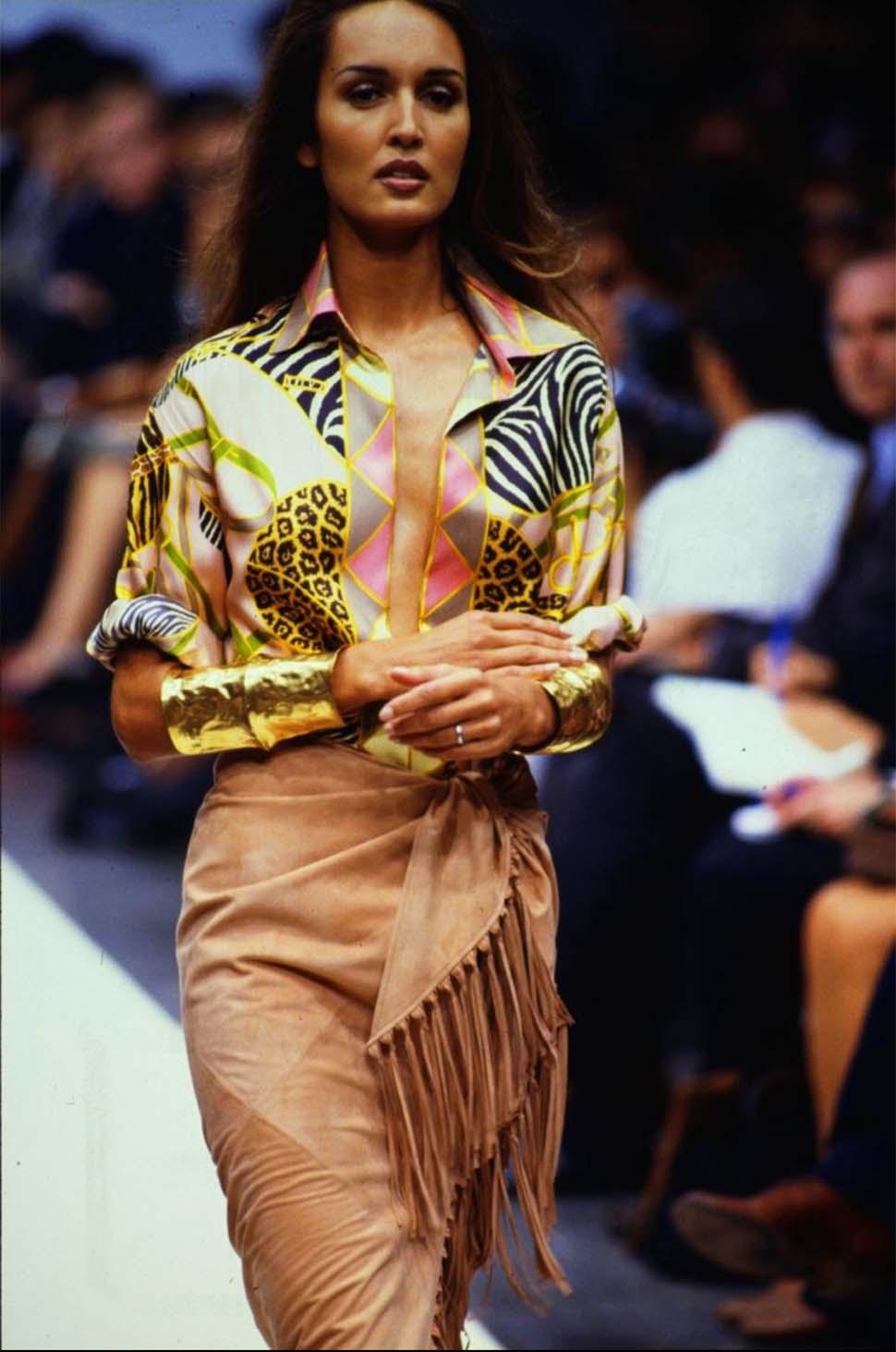 Women's S/S 1993 Gucci Runway Beige Suede Tassel Fringe Wrap Pareo Skirt