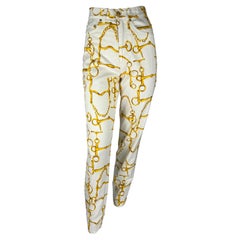 S/S 1993 Gucci White Gold Horsebit Chain Print High-Waisted Jean Pants
