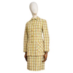 Vintage S/S 1993 ROCHAS Jewel Tone Lime Green Tweed Boucle Jacket & Skirt Matching Set