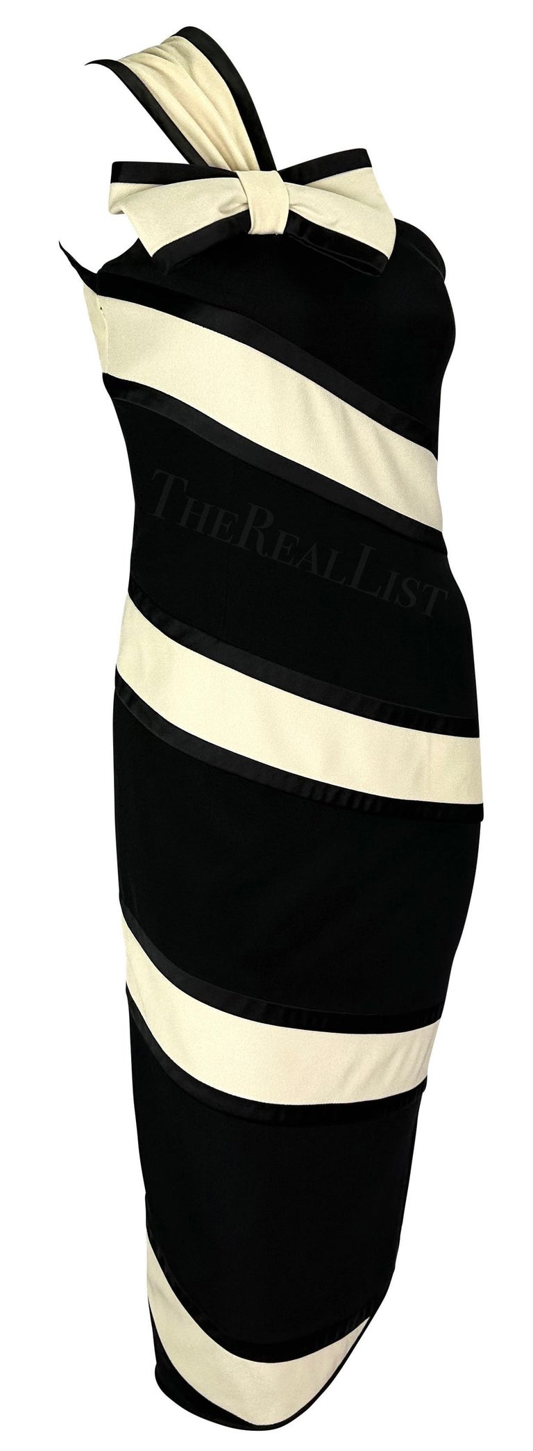black and white valentino dress Valentino Garavani Colorblock Bow 3/4-Sleeve Midi Dress