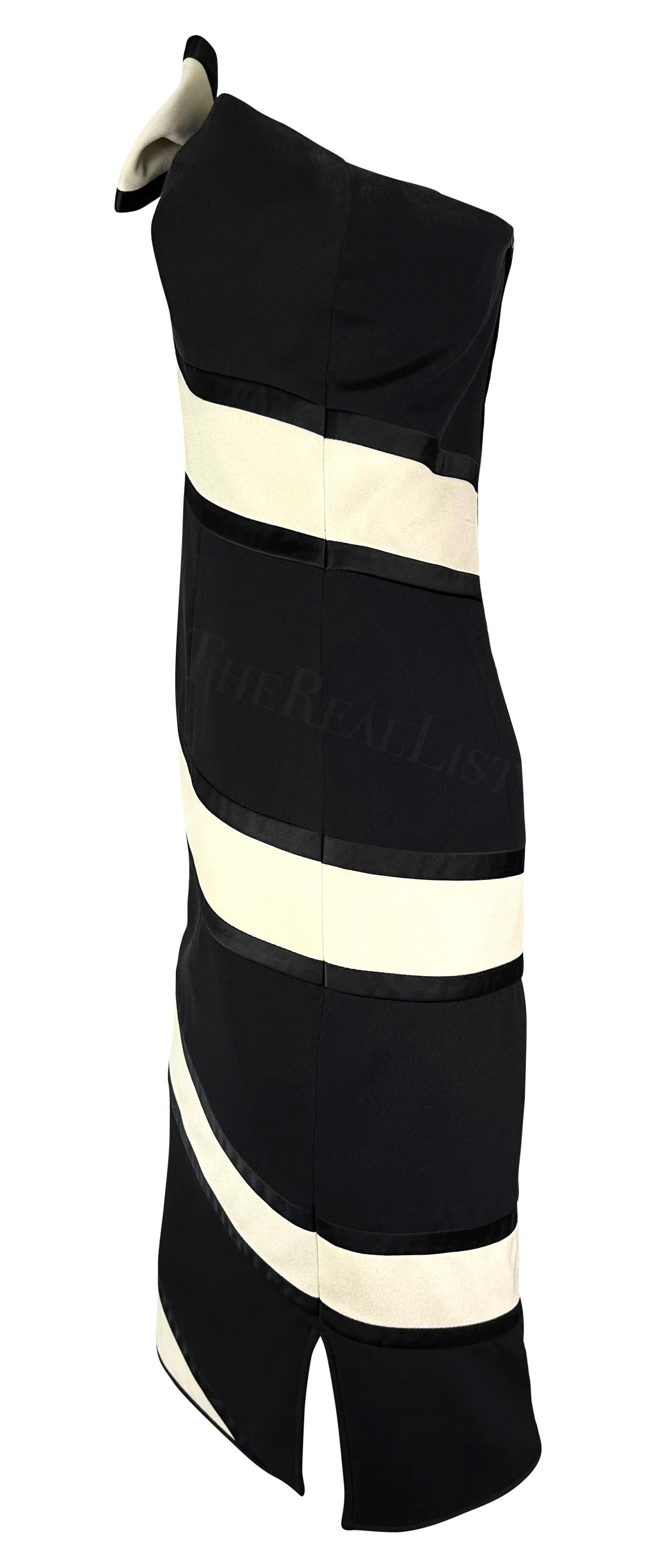 Women's S/S 1993 Valentino Garavani Runway Black White Stripe Bow Dress For Sale