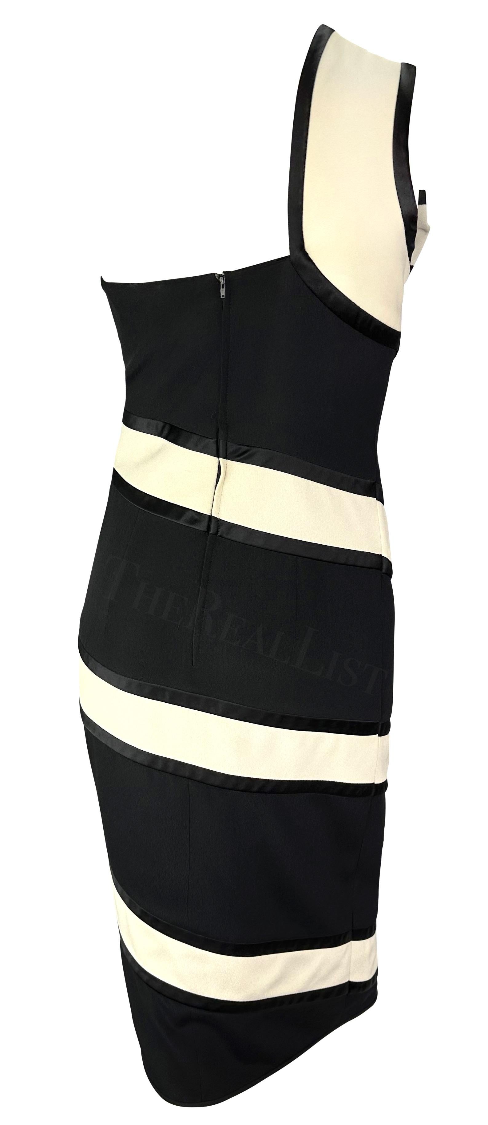 S/S 1993 Valentino Garavani Runway Black White Stripe Bow Dress For Sale 1