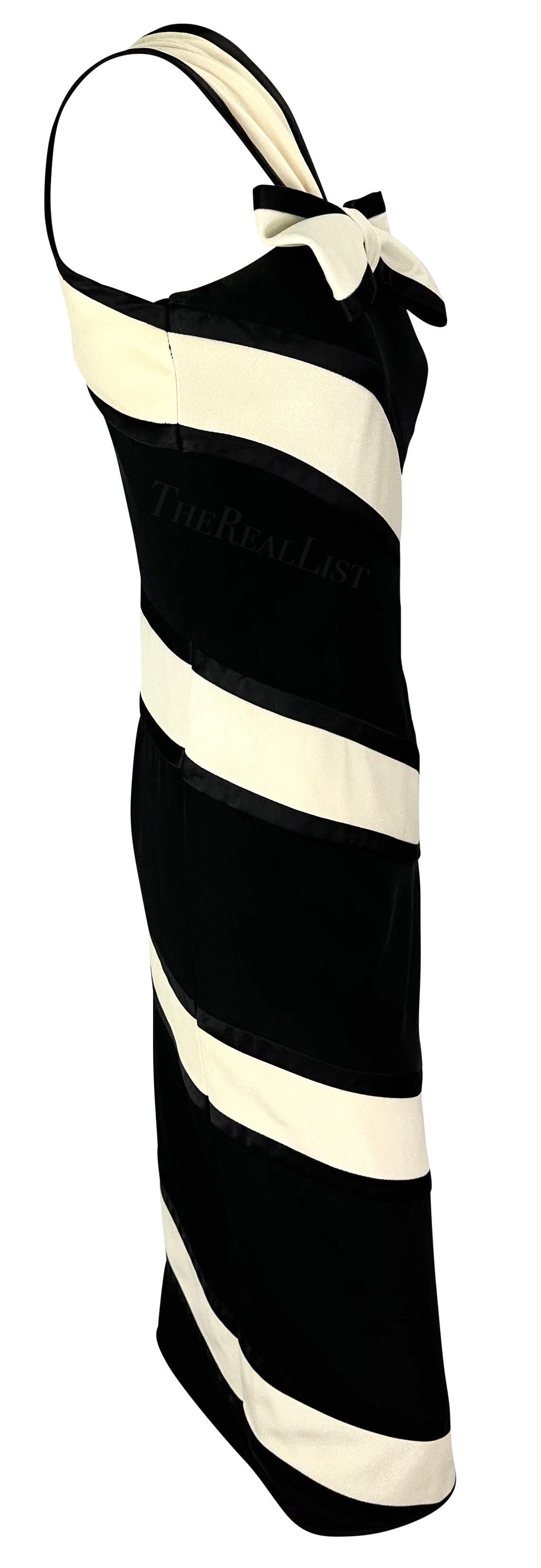 S/S 1993 Valentino Garavani Runway Black White Stripe Bow Dress For Sale 2