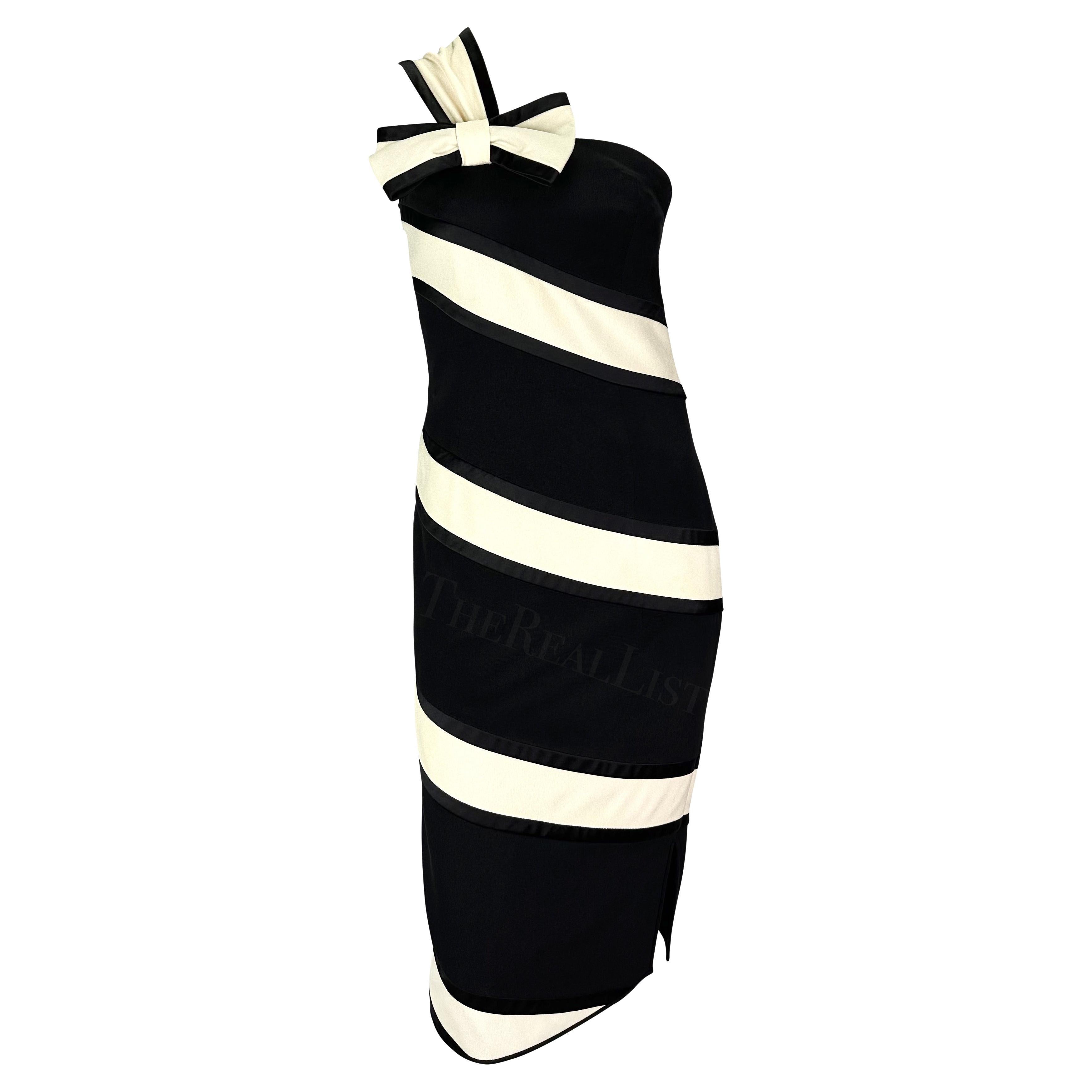 S/S 1993 Valentino Garavani Runway Black White Stripe Bow Dress For Sale