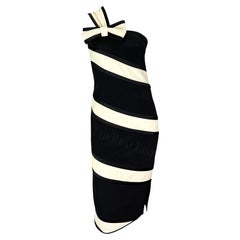 Retro S/S 1993 Valentino Garavani Runway Black White Stripe Bow Dress