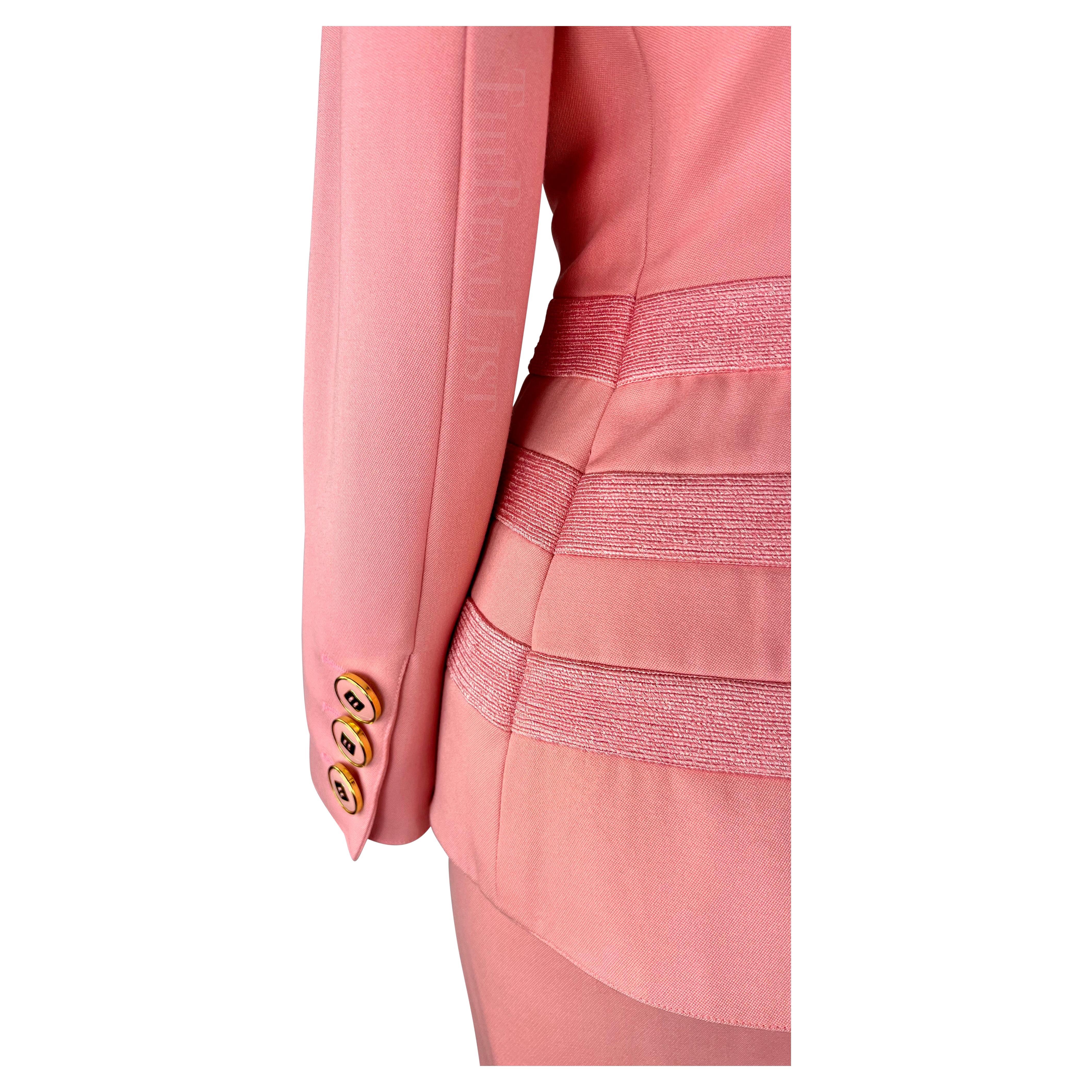 S/S 1993 Valentino Garavani Runway Embroidered Geometric Light Pink Skirt Suit For Sale 1