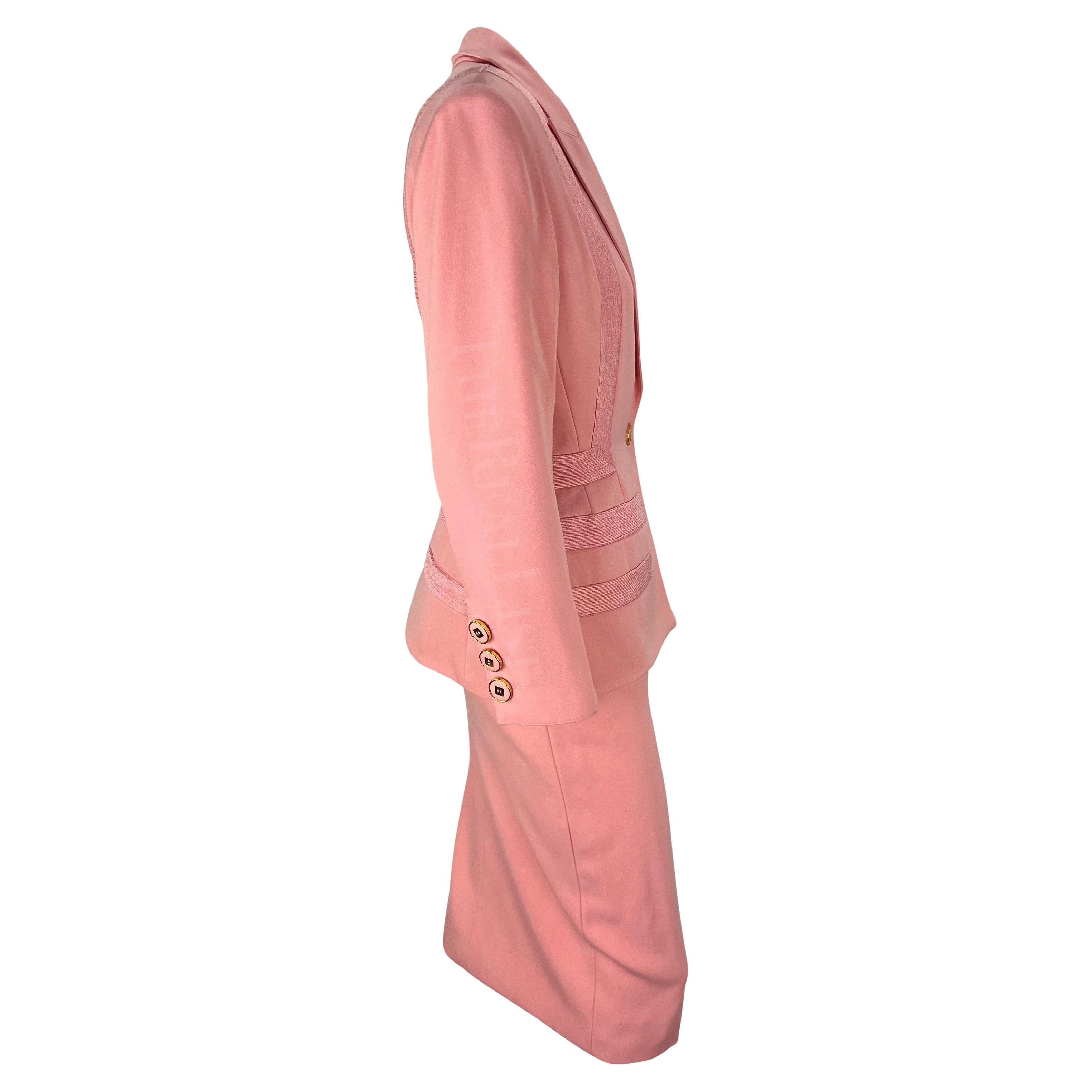 S/S 1993 Valentino Garavani Runway Embroidered Geometric Light Pink Skirt Suit For Sale 2