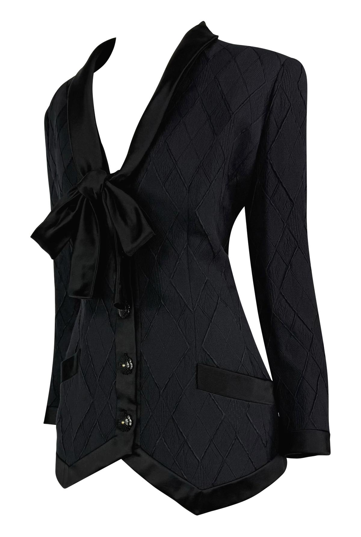 Black S/S 1993 Valentino Haute Couture Runway Diamond Textured Blazer Jacket For Sale