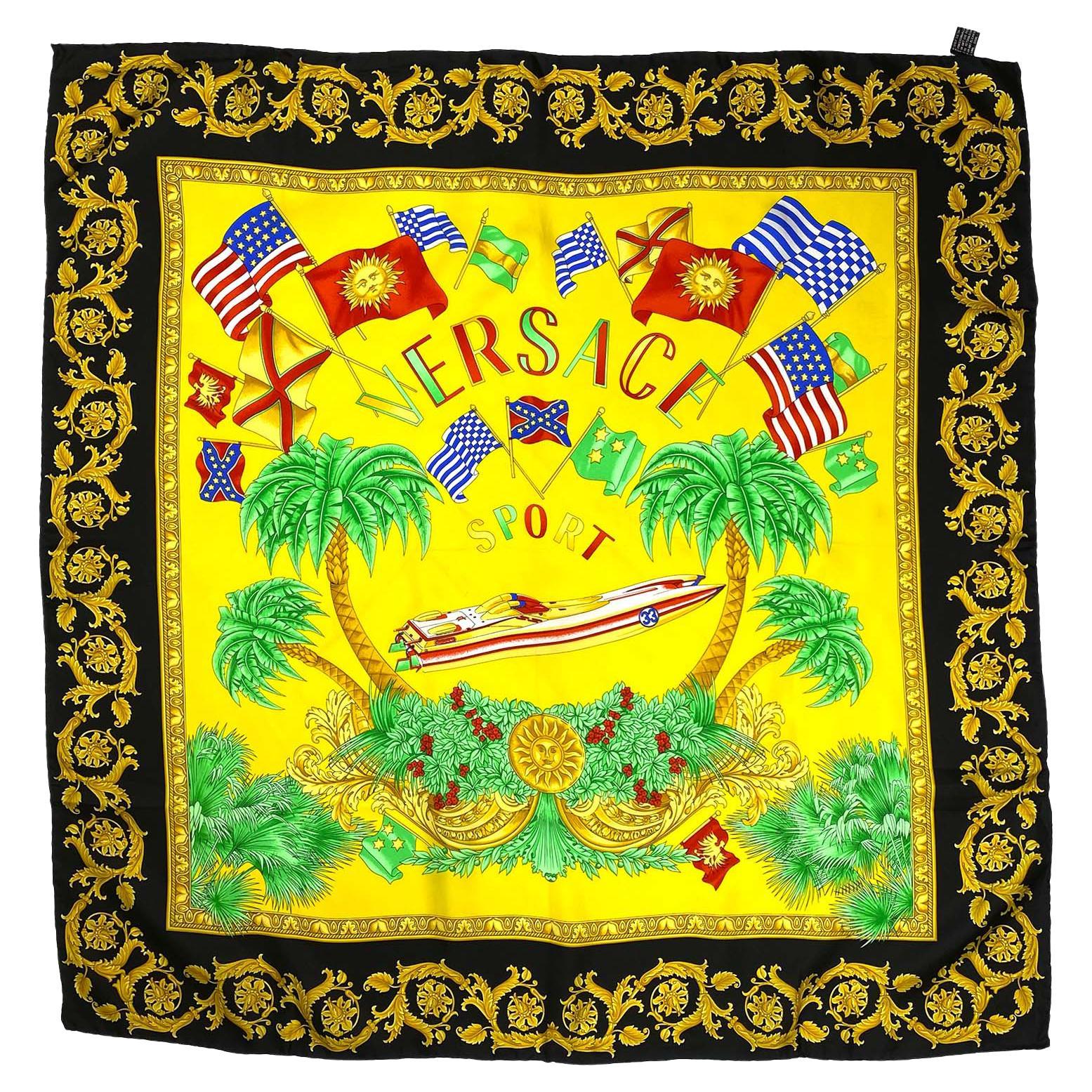 S/S 1993 Versace Sport by Gianni Miami Print Silk Square Scarf