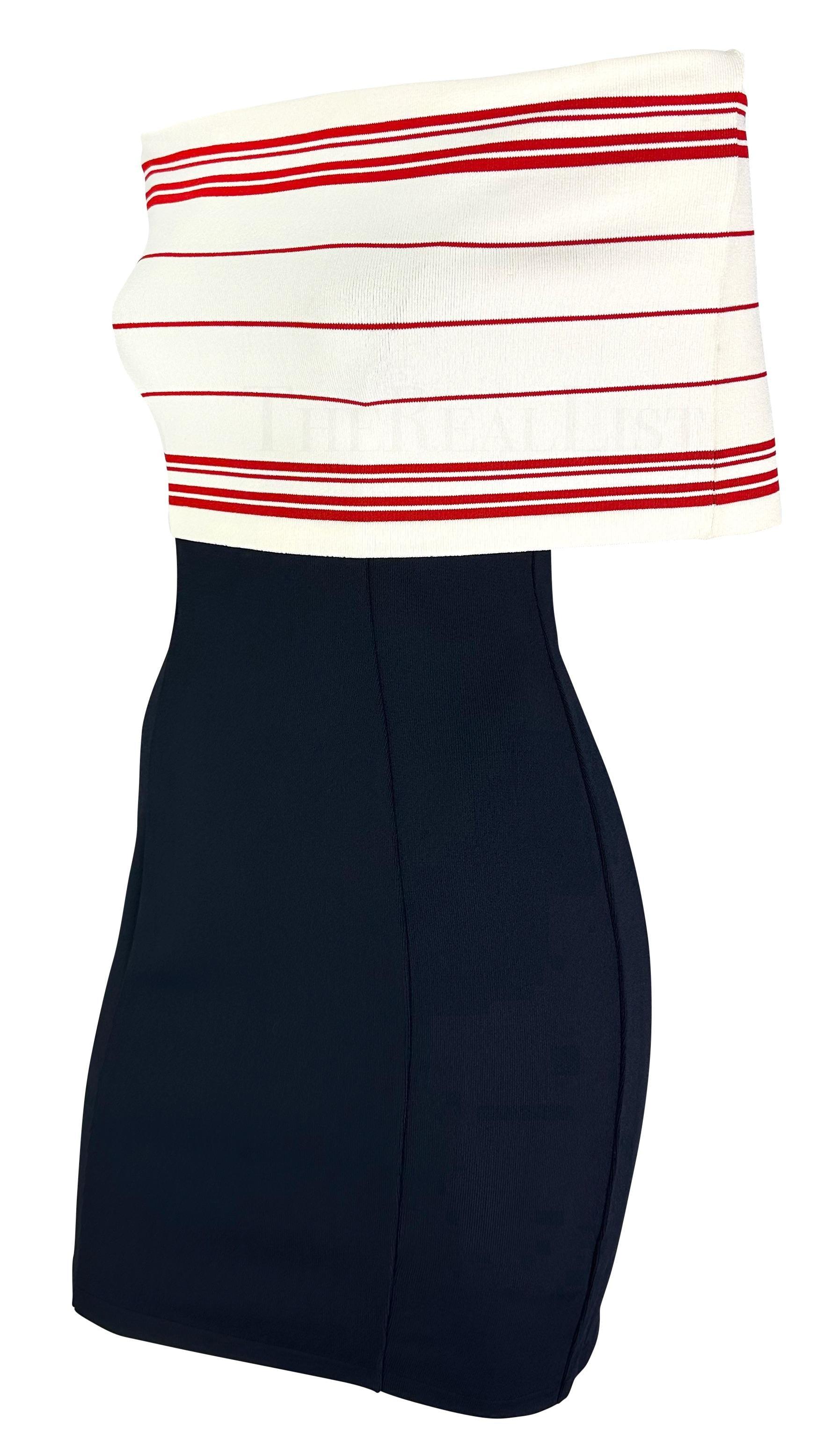 S/S 1994 Angelo Tarlazzi Runway Navy Off-The-Shoulder Knit Bodycon Mini Dress In condizioni ottime in vendita a West Hollywood, CA