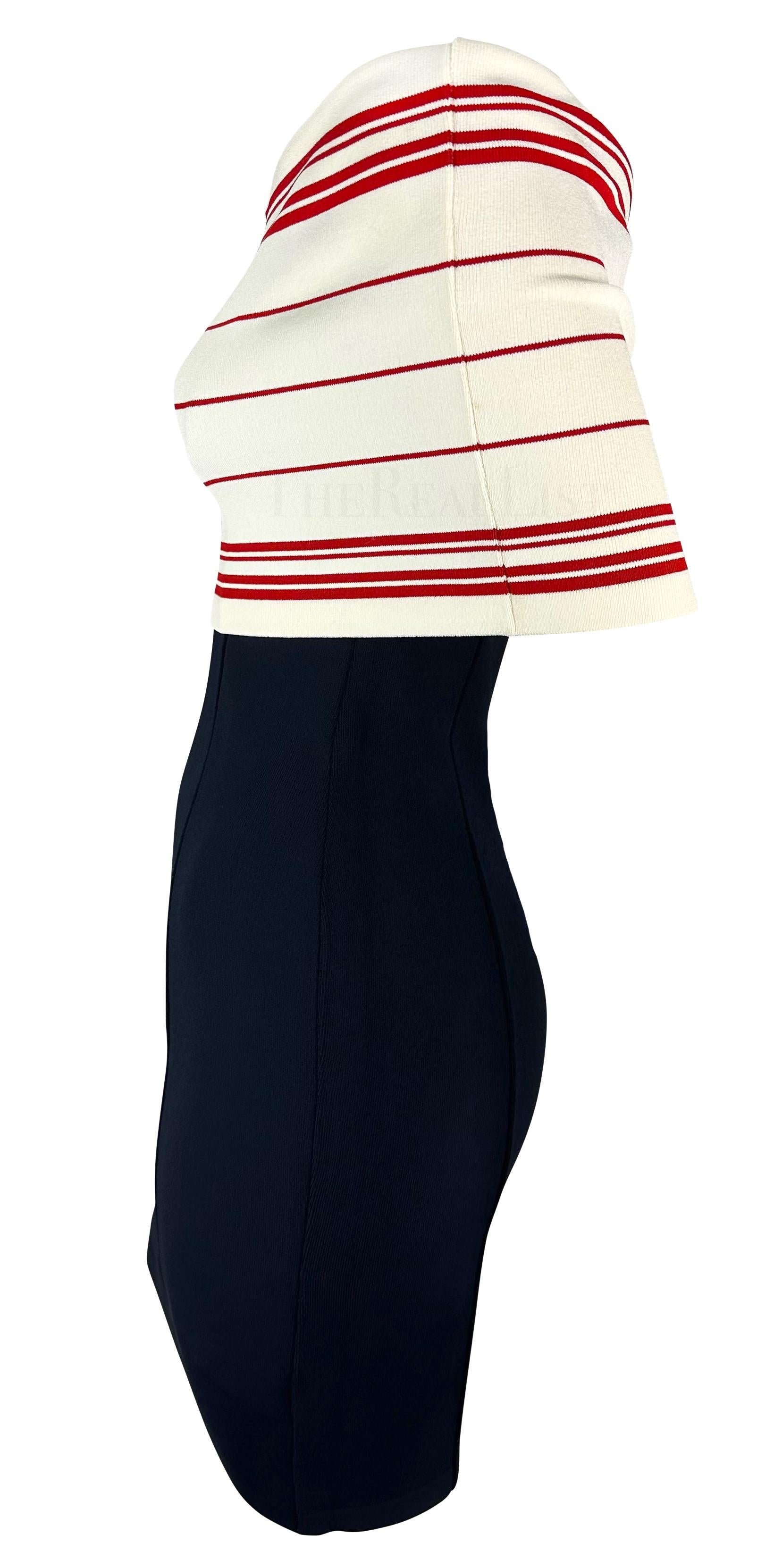 Women's S/S 1994 Angelo Tarlazzi Runway Navy Off-The-Shoulder Knit Bodycon Mini Dress For Sale
