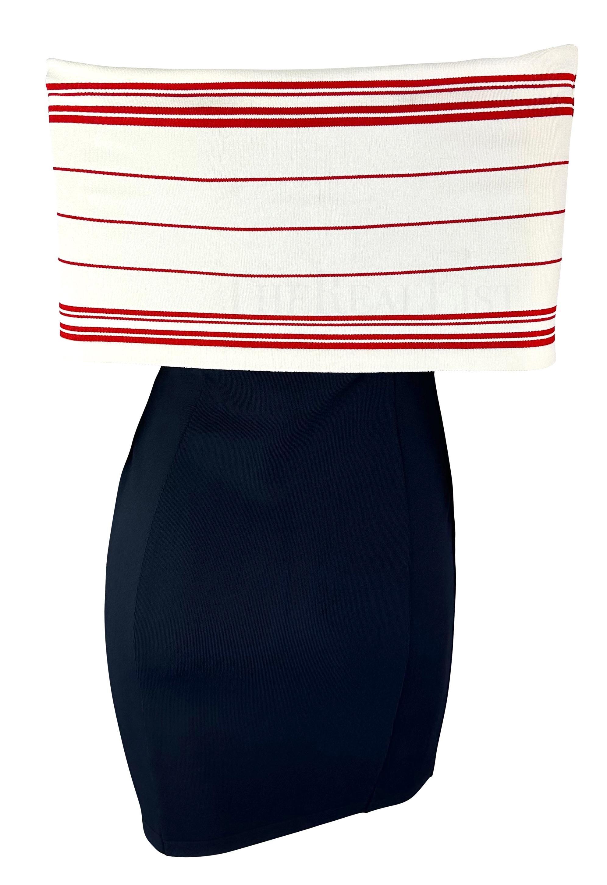 S/S 1994 Angelo Tarlazzi Runway Navy Off-The-Shoulder Knit Bodycon Mini Dress in vendita 1