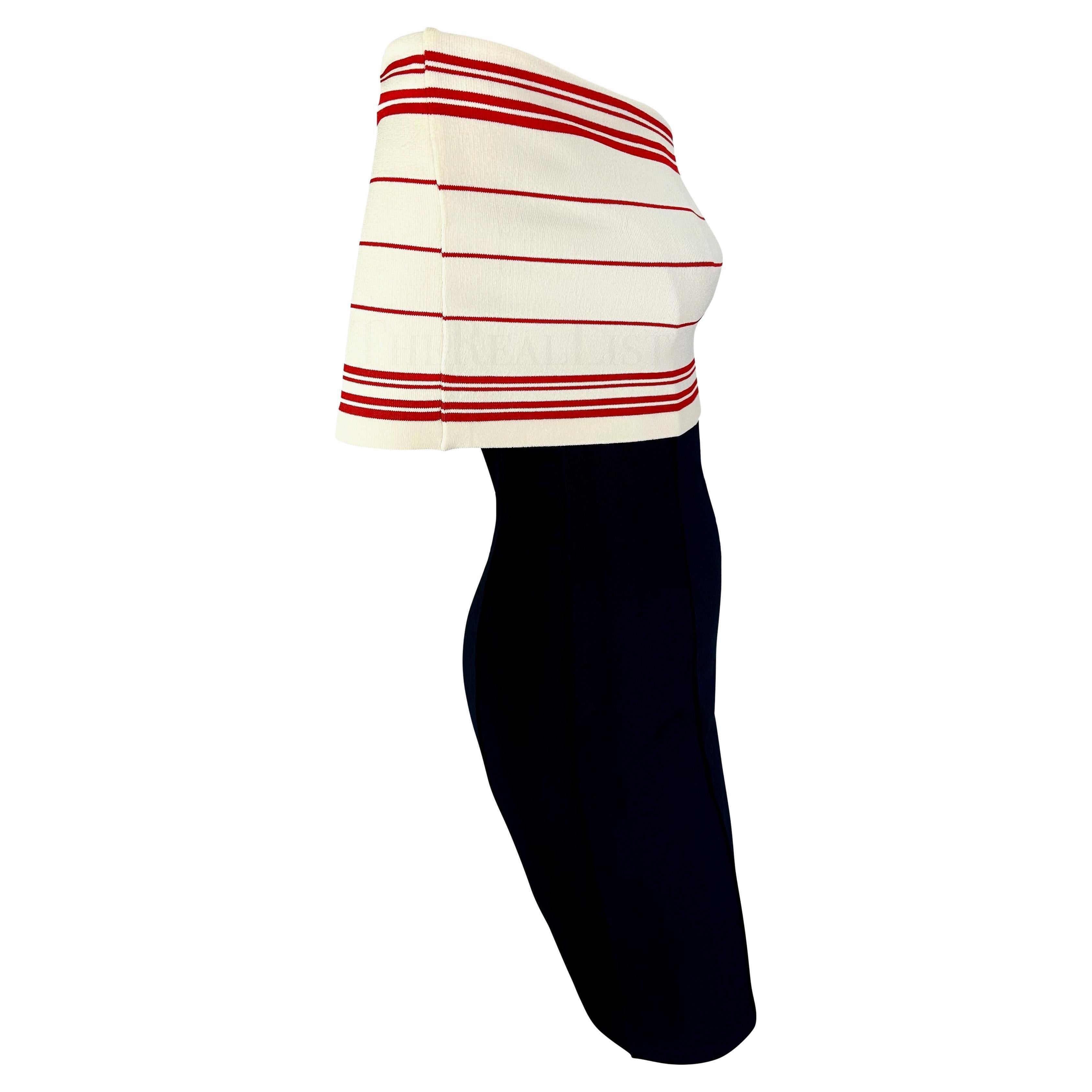 S/S 1994 Angelo Tarlazzi Runway Navy Off-The-Shoulder Knit Bodycon Mini Dress in vendita 2