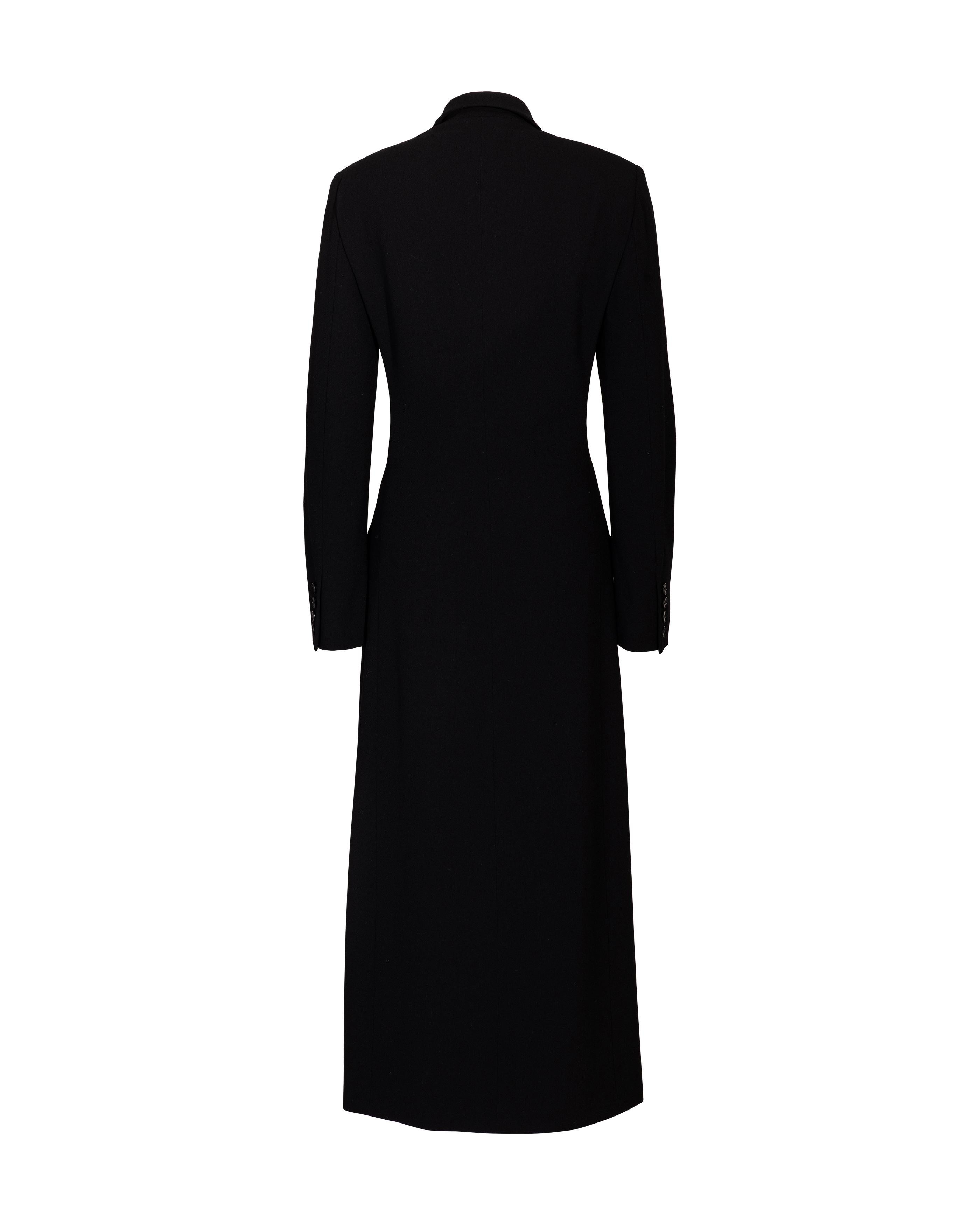 F/S 1994 Calvin Klein Schwarzer langer Mantel aus Seidenkrepp Damen