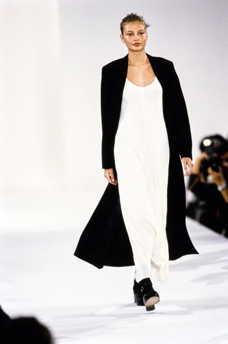 S/S 1994 Calvin Klein Black Silk Crepe Long Coat 1