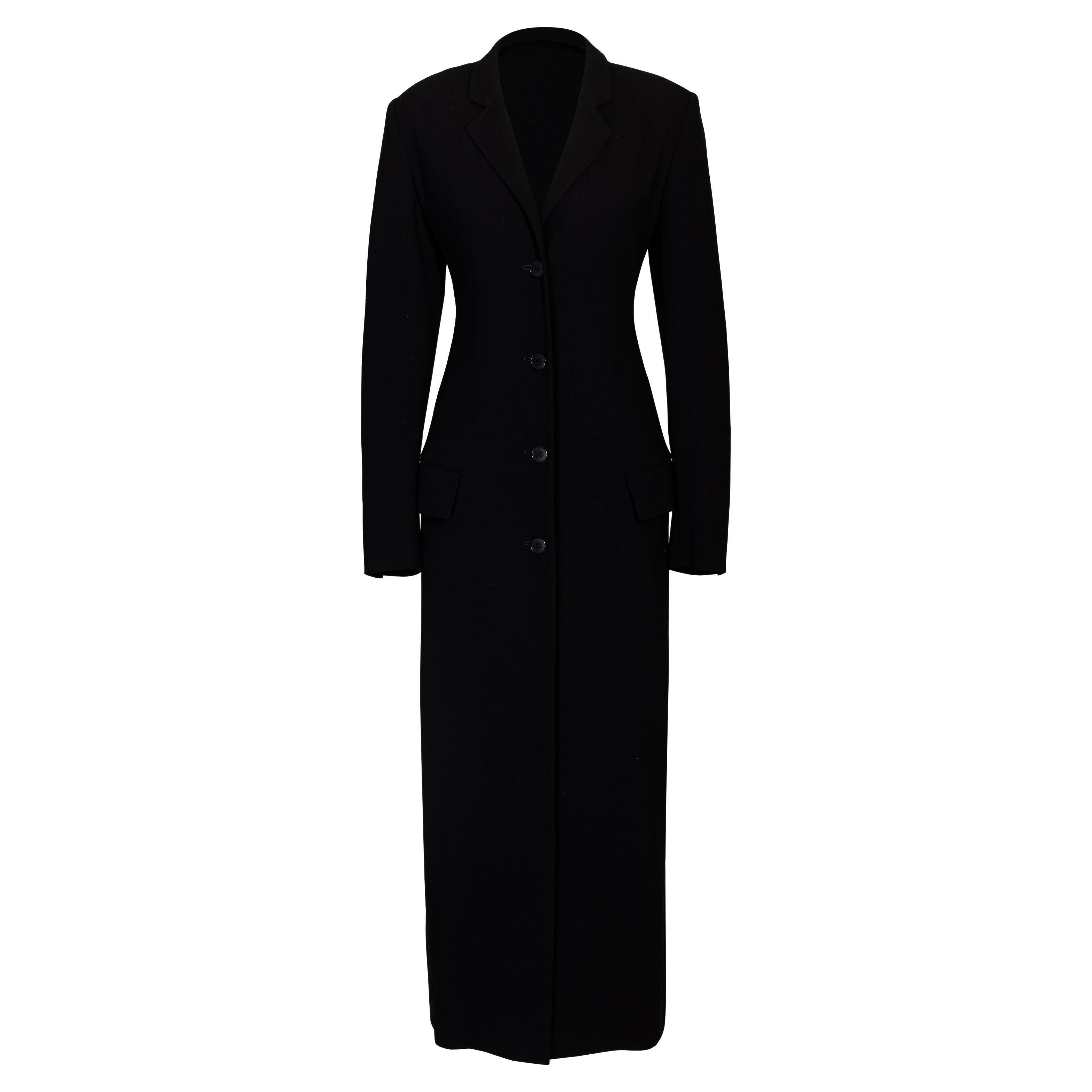 S/S 1994 Calvin Klein Black Silk Crepe Long Coat For Sale