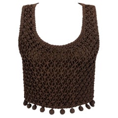 S/S 1994 Christian Dior by Gianfranco Ferré Runway Brown Cord Crop Top Vest