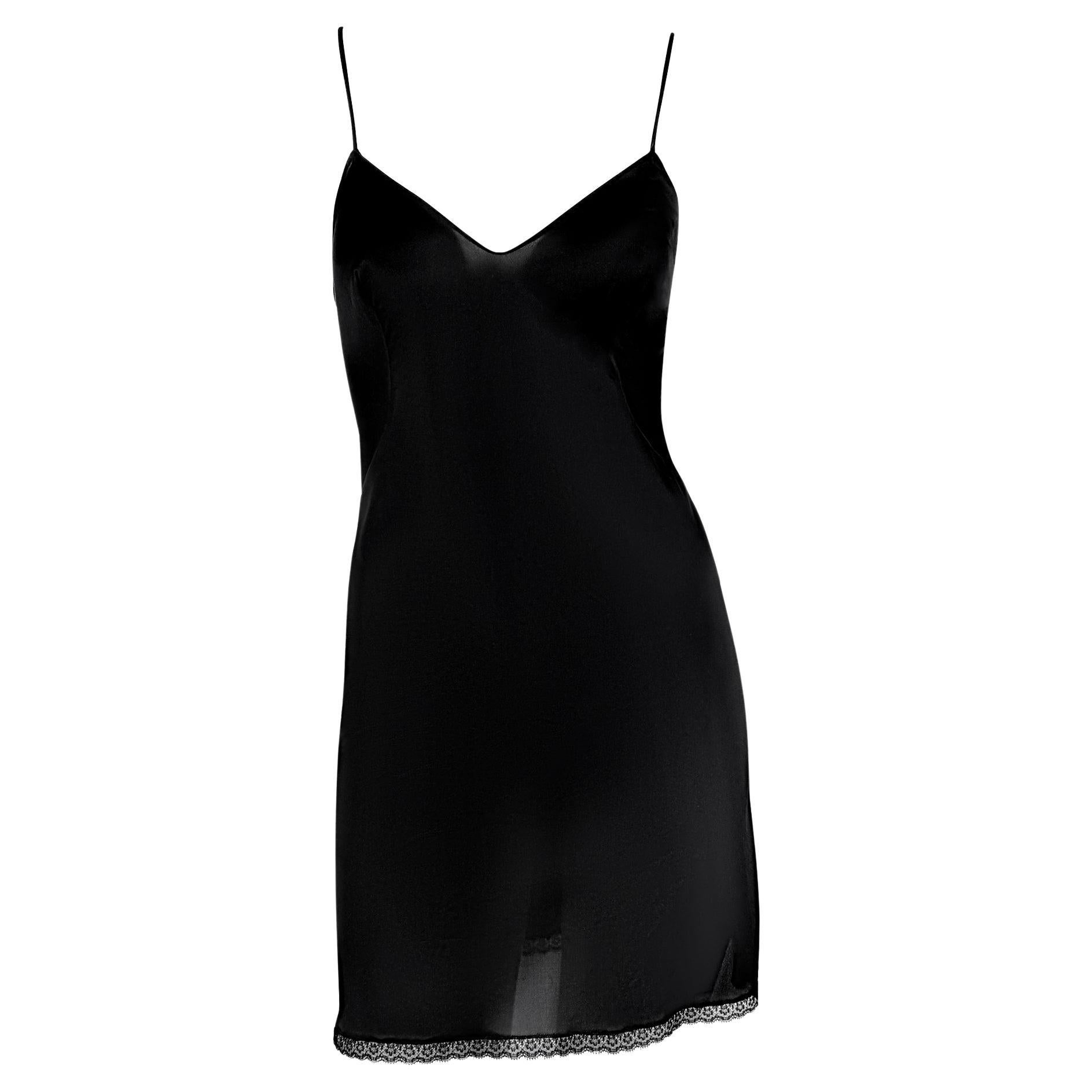 S/S 1994 Dolce & Gabbana Runway Ad Black Lace Trim Sheer Satin Mini Slip Dress