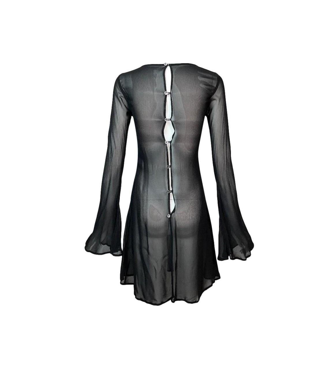 S/S 1994 Dolce & Gabbana Runway Sheer Black Bell Sleeve Mini Dress In Good Condition In Yukon, OK
