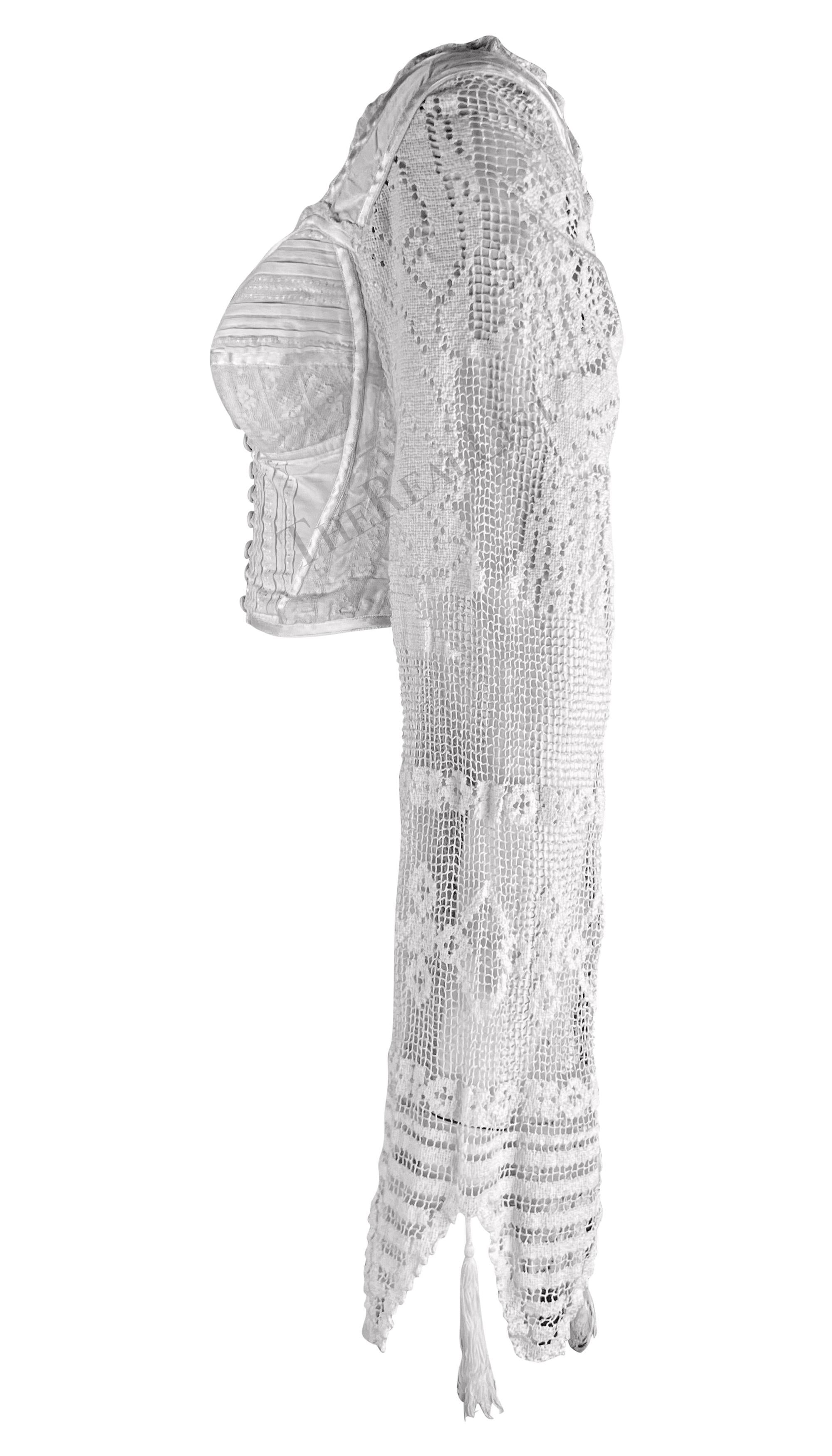 Women's S/S 1994 Dolce & Gabbana White Crochet Tassel Bustier Boned Corset Crop Top For Sale