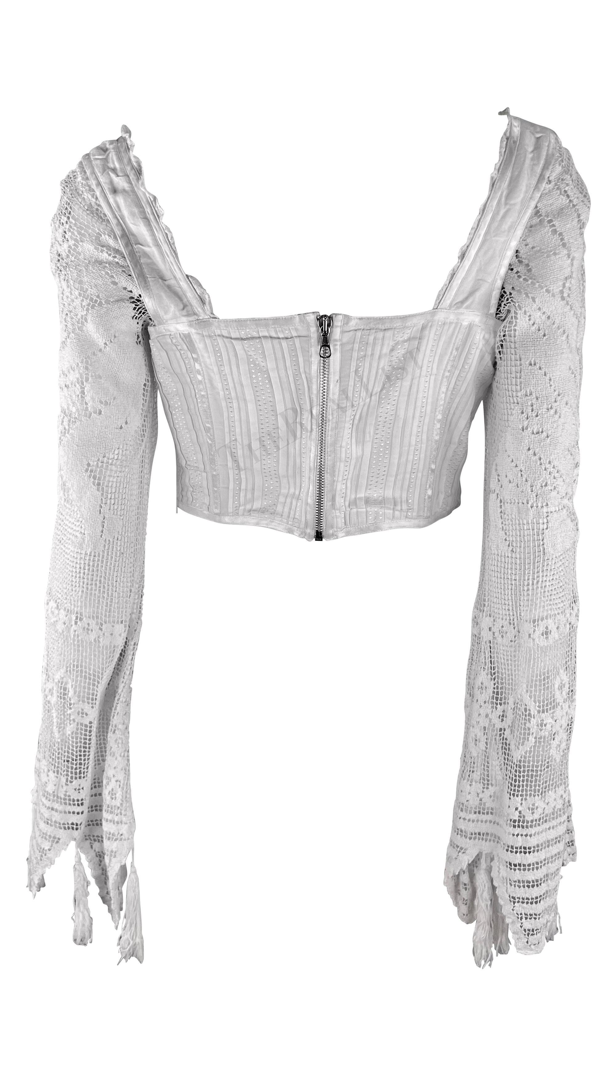 Donna S.S. 1994 Dolce & Gabbana White Crochet Tassel Bustier Boned Corset Crop Top in vendita