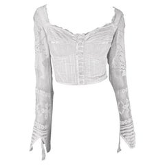 S/S 1994 Dolce & Gabbana Corpiño de borlas de ganchillo blanco corsé deshuesado Crop Top