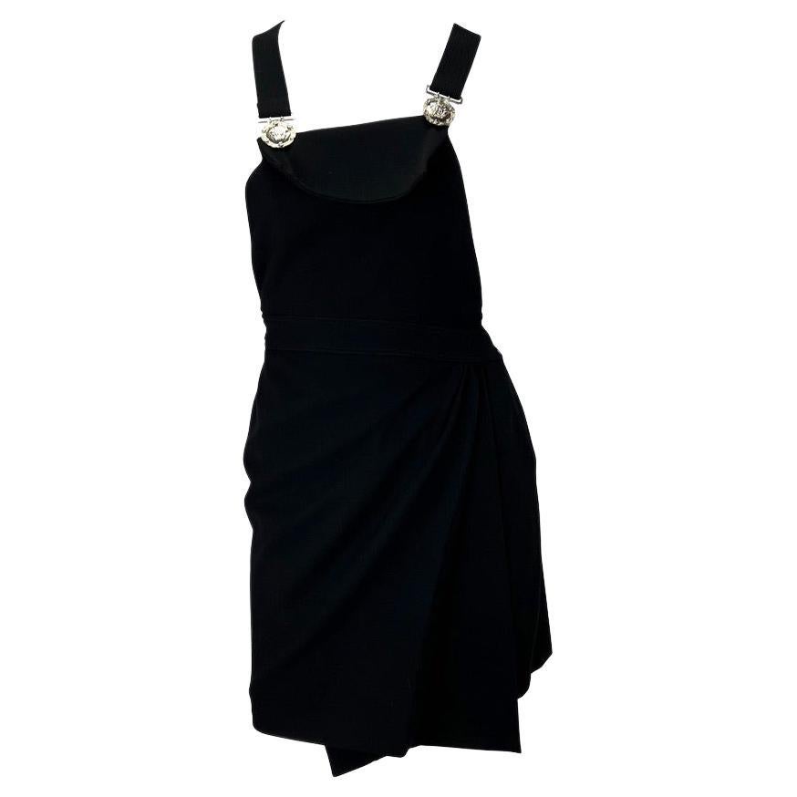 Black S/S 1994 Gianni Versace Backless Asymmetric Overall Clip Runway Dress For Sale
