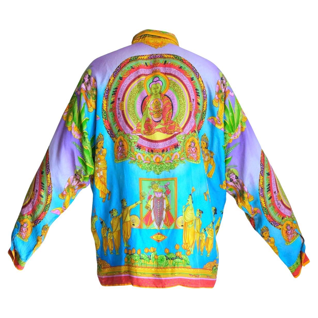 S/S 1994 Gianni Versace Buddha Printed Silk Shirt For Sale