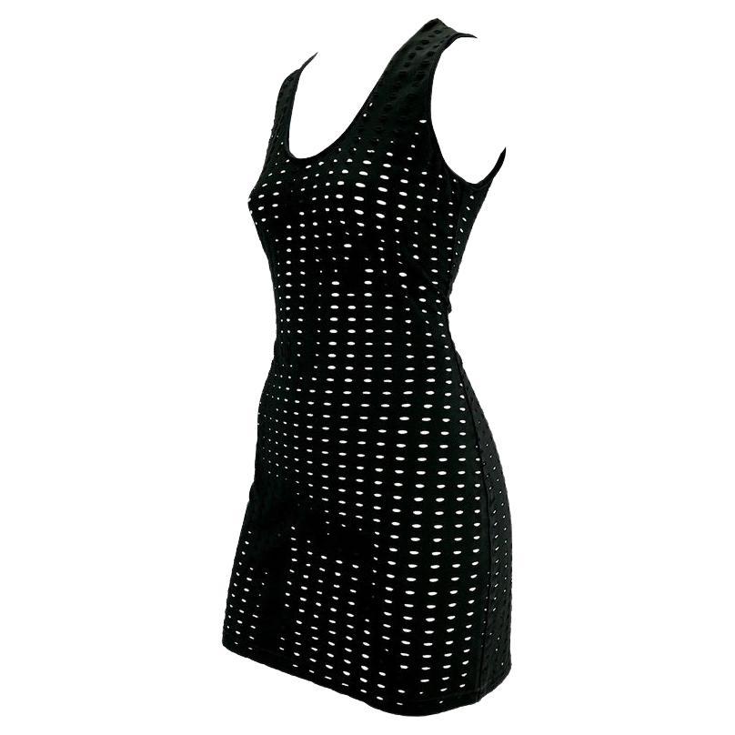 S/S 1994 Gianni Versace Couture Black Eyelet Stretch Sleeveless Dress In Good Condition In West Hollywood, CA