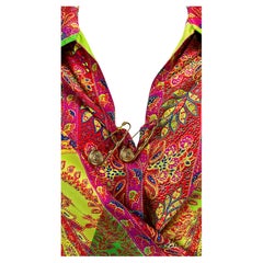 S/S 1994 Gianni Versace Couture Green Safety Pin Medusa Silk Paisley Wrap Top