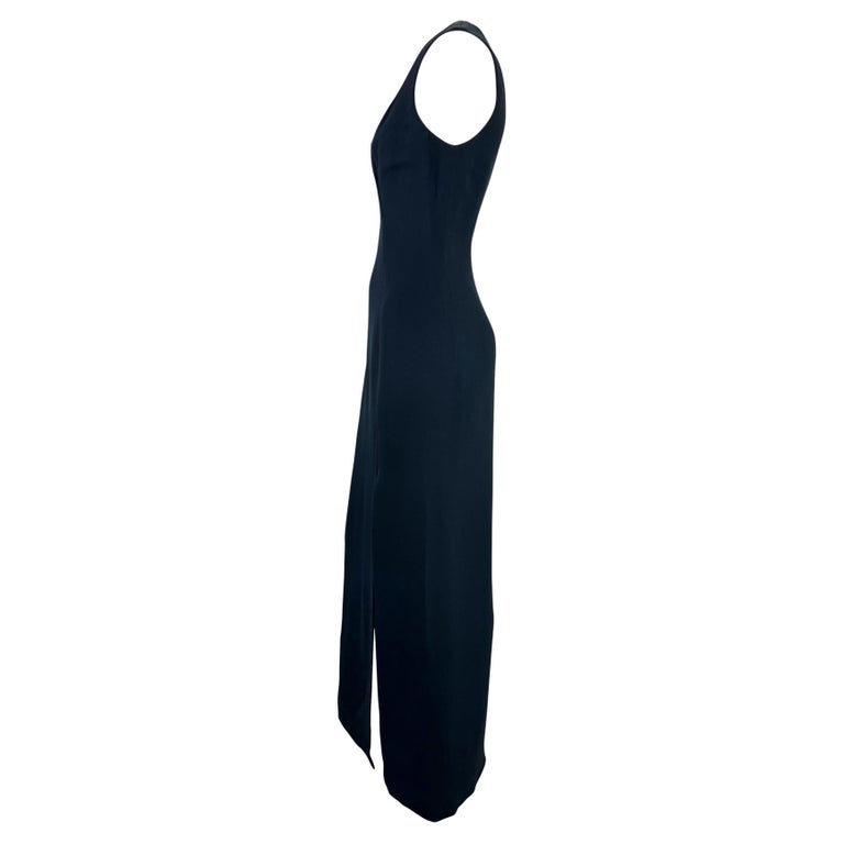Black S/S 1994 Gianni Versace Couture High Slit Navy Sleeveless Gown For Sale