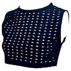 S/S 1994 Gianni Versace Couture Navy Eyelet Crop Top Punk Sheer