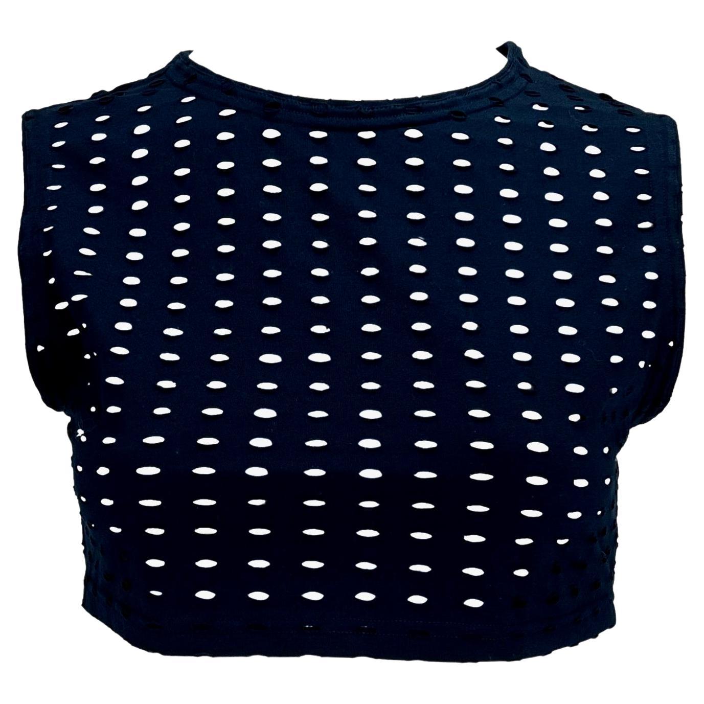 S/S 1994 Gianni Versace Couture Navy Eyelet Crop Top Punk Sheer For Sale