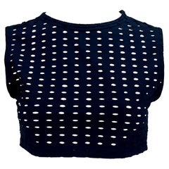 S/S 1994 Gianni Versace Couture Navy Eyelet Crop Top Punk Sheer