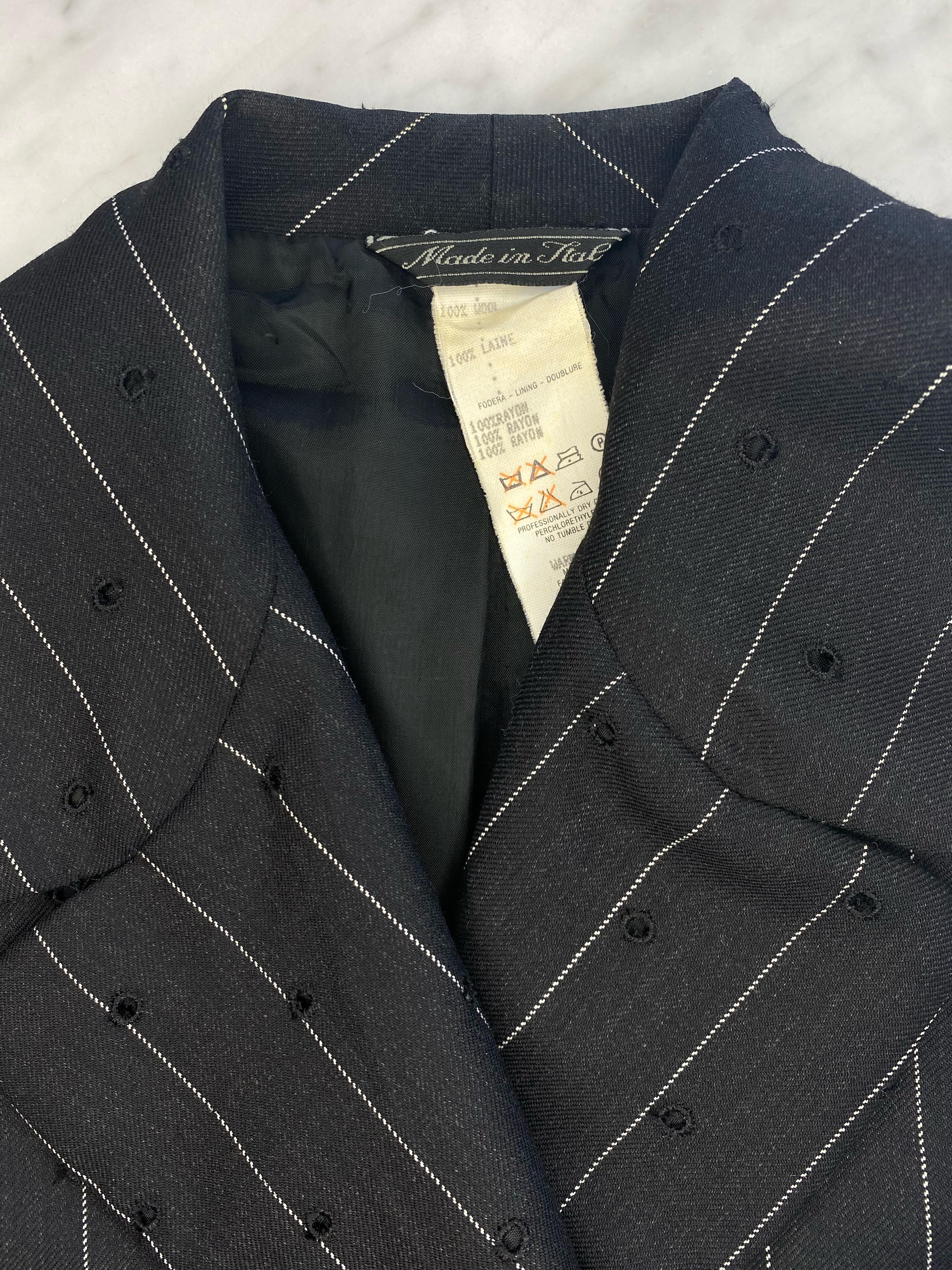 S/S 1994 Gianni Versace Couture Perforated Punk Pinstripe Medusa Wool Blazer In Good Condition For Sale In West Hollywood, CA