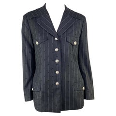 Vintage S/S 1994 Gianni Versace Couture Perforated Punk Pinstripe Medusa Wool Blazer