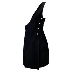 S/S 1994 Gianni Versace Couture Pinstripe Wool Asymmetric Medusa Punk Dress