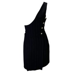 S/S 1994 Gianni Versace Couture Pinstripe Wool Asymmetric Medusa Punk Dress