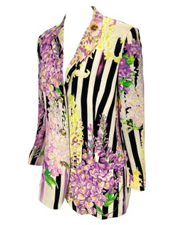 S/S 1994 Gianni Versace Couture Purple White Floral Silk Printed Blazer Jacket