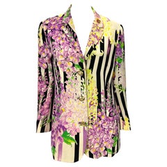 S/S 1994 Gianni Versace Couture Purple White Floral Silk Printed Blazer Jacket