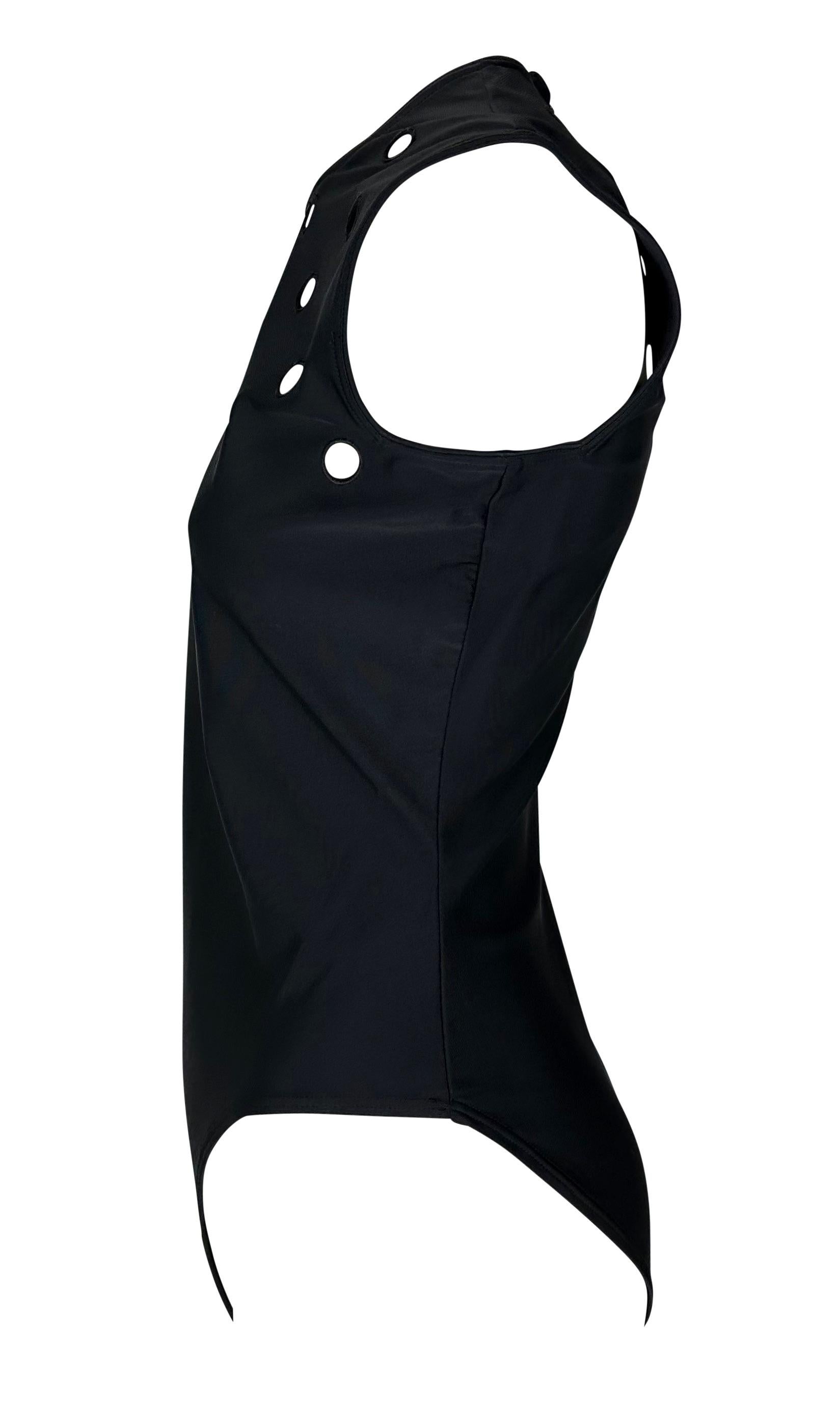 Women's S/S 1994 Gianni Versace Couture Runway Eyelet Cutout Stretch Black Bodysuit Top For Sale