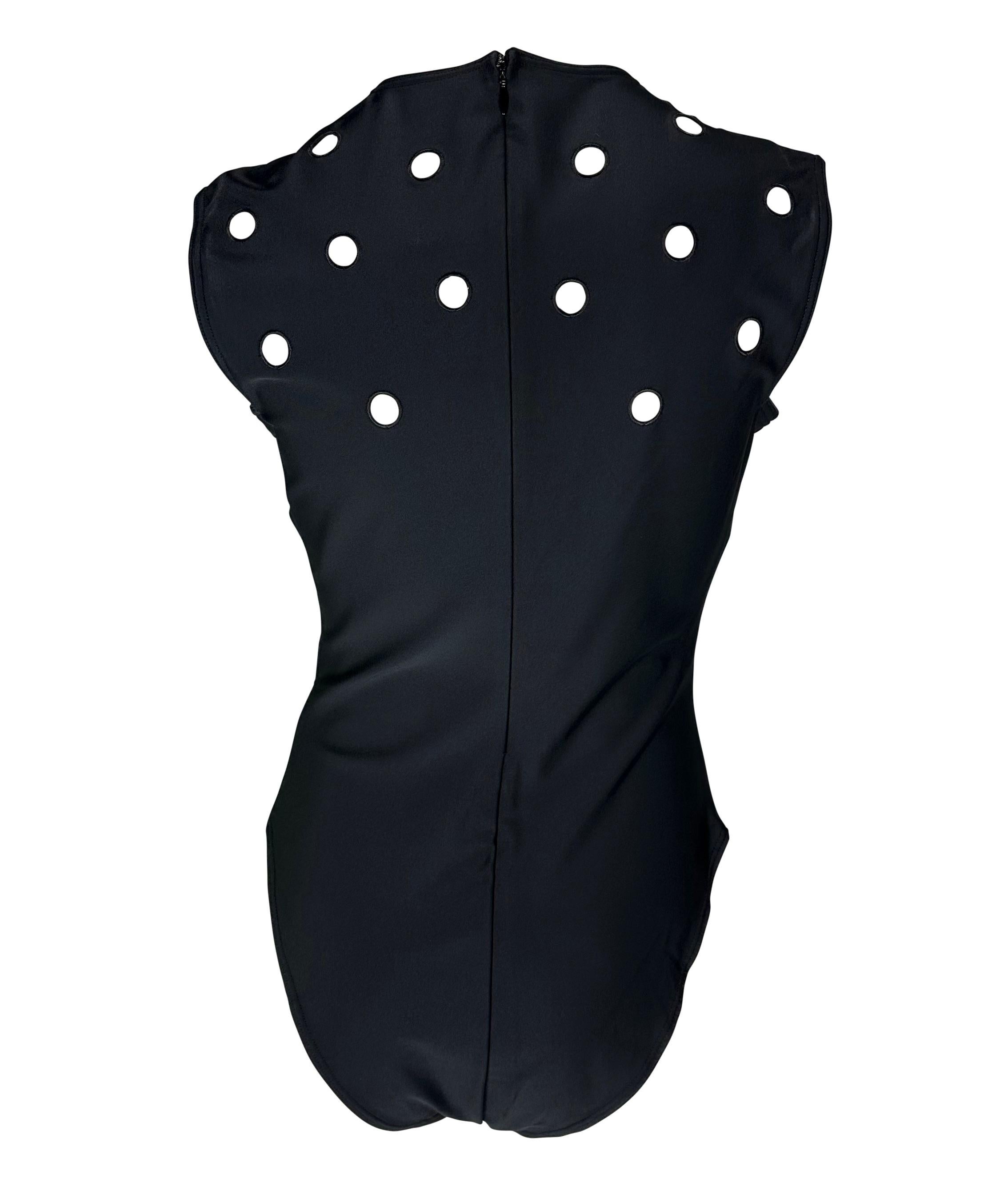 Donna Gianni Versace Couture S/S 1994 Top body nero elasticizzato con ritaglio di occhielli in vendita