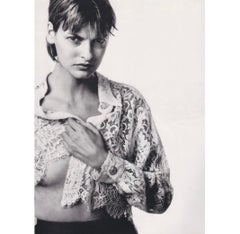 S/S 1994 Gianni Versace Couture Sheer White Lace Button Up Medusa Top