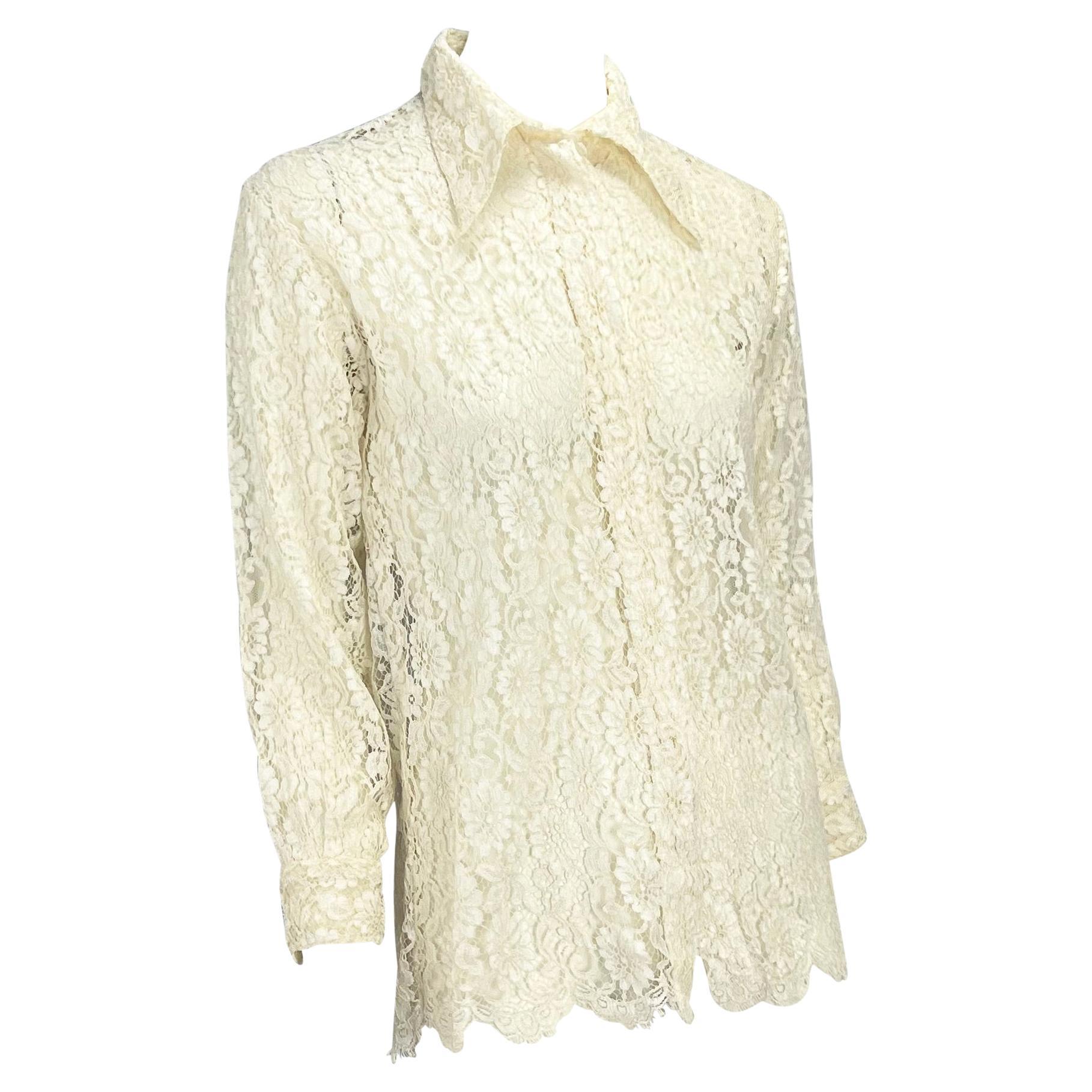 Gianni Versace Couture S.S. White Top Medusa con bottoni in pizzo trasparenti, primavera 1994 in vendita 1