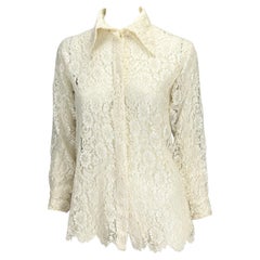 S/S 1994 Gianni Versace Couture Sheer White Lace Button Up Medusa Top