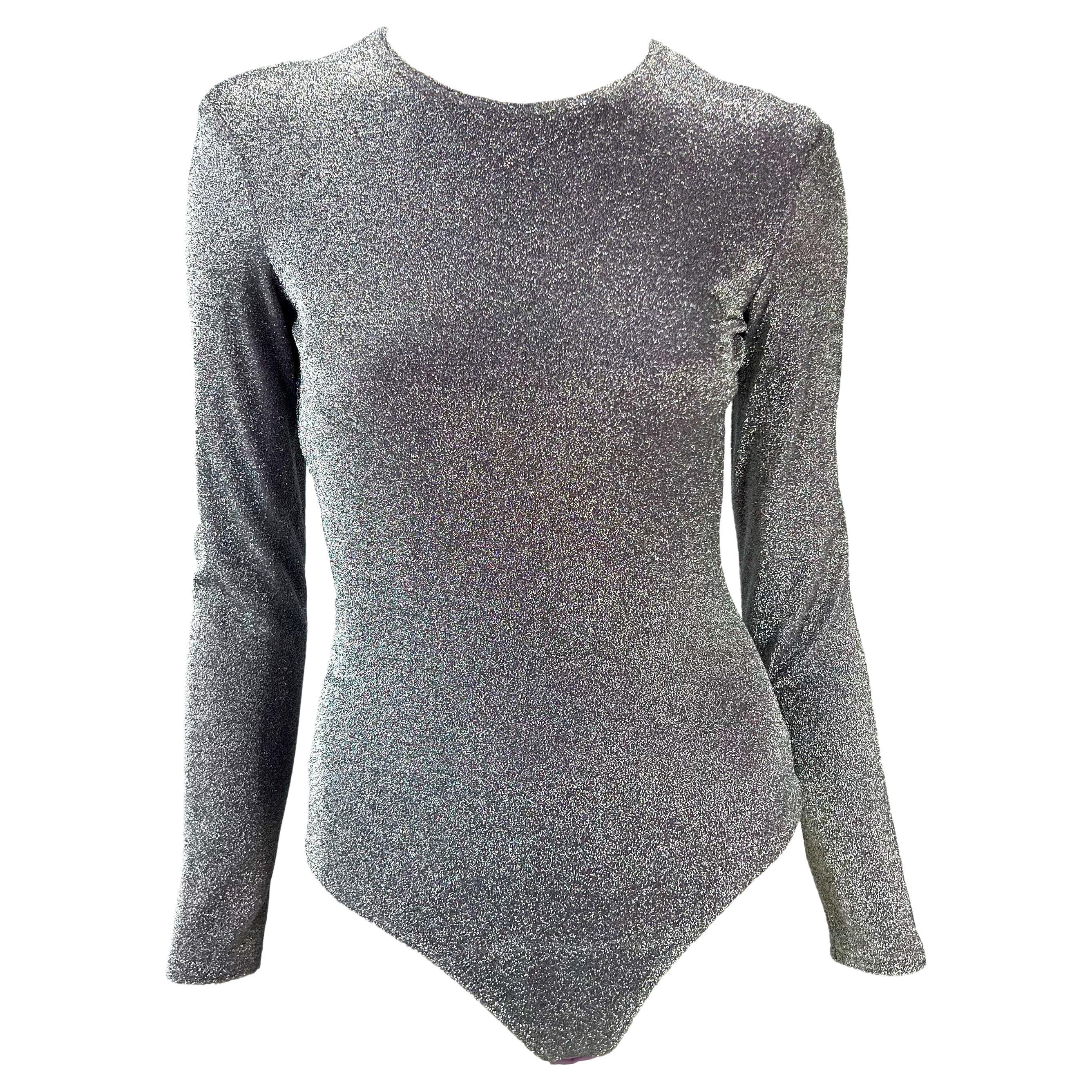S/S 1994 Gianni Versace Couture Silver Lurex Periwinkle Stretch Bodysuit