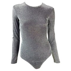 S/S 1994 Gianni Versace Couture Silver Lurex Periwinkle Stretch Bodysuit
