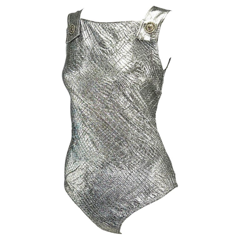 F/S 1994 Gianni Versace Couture Silber Lurex Strass Medusa Bodysuit im  Angebot bei 1stDibs