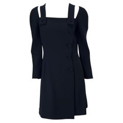 S/S 1994 Gianni Versace Couture Strap Button Navy Dress