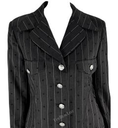 S/S 1994 Gianni Versace Eyelet Cutout Pinstripe Medusa Pocket Blazer Jacket